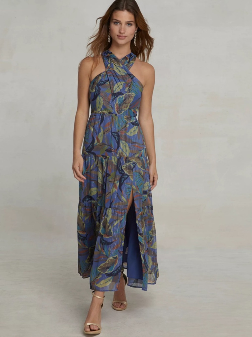 Beautiful summer  Nicole Miller Blue Multi-Print Halter Maxi Sparkles in sun!